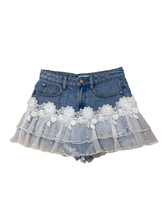 Miss Sixty denim blue shorts with lace frill